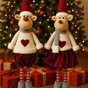 Reno Navideño Decorativo 70cm Con Ropa Bordó Muñeco